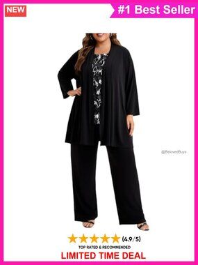 Plus Size 3 Piece Sequin Embroidered Vest Pantsuit Set Mother of the Bride